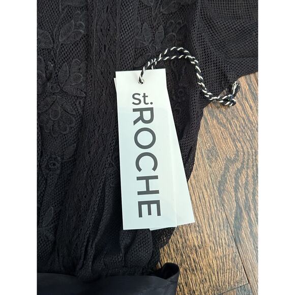 St. Roche Leith Lace Floral Embroidered Midi Dress Black Size 0 Puff Sleeves NWT - Picture 8 of 14